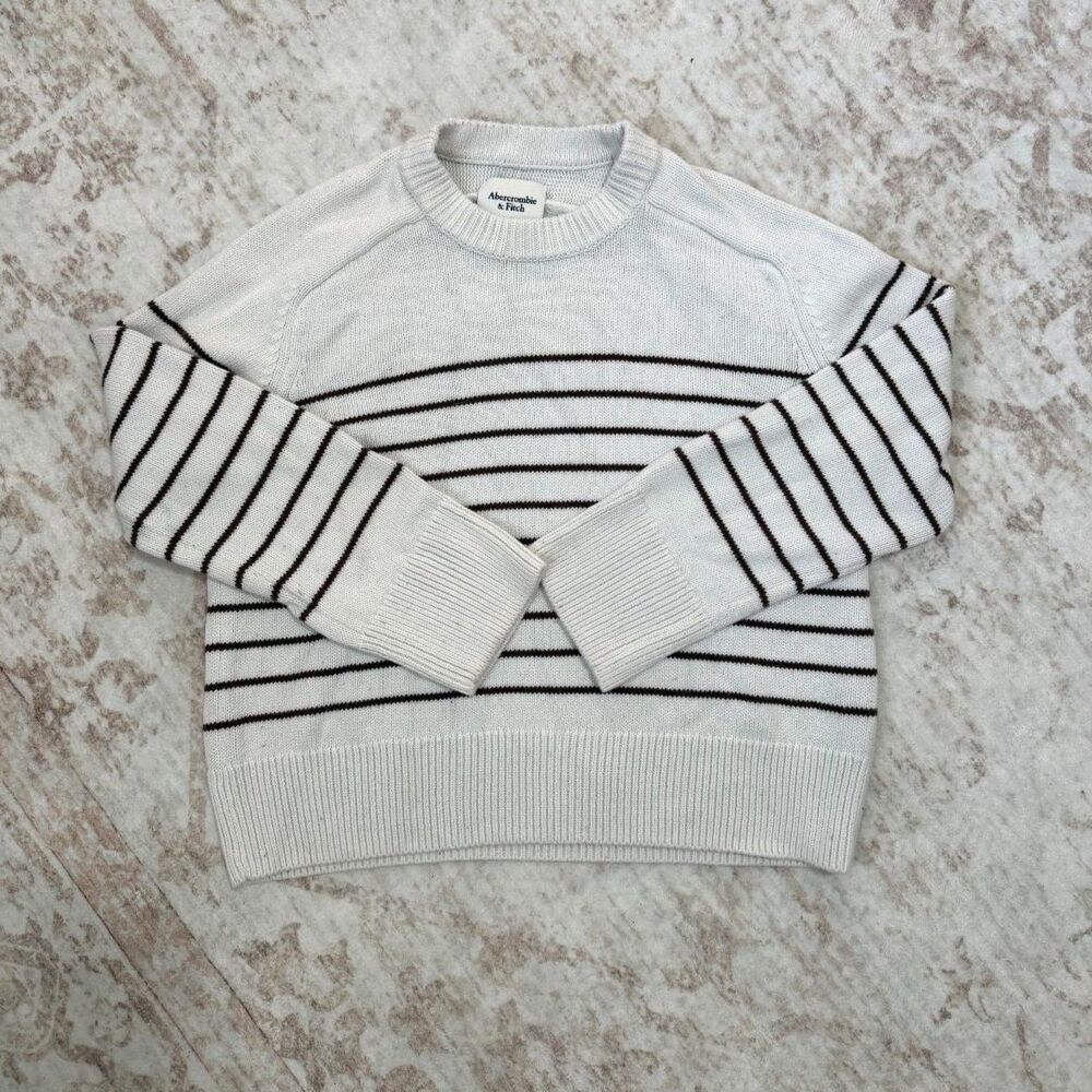 Abercrombie Cream Brown Striped Crewneck Sweater XS